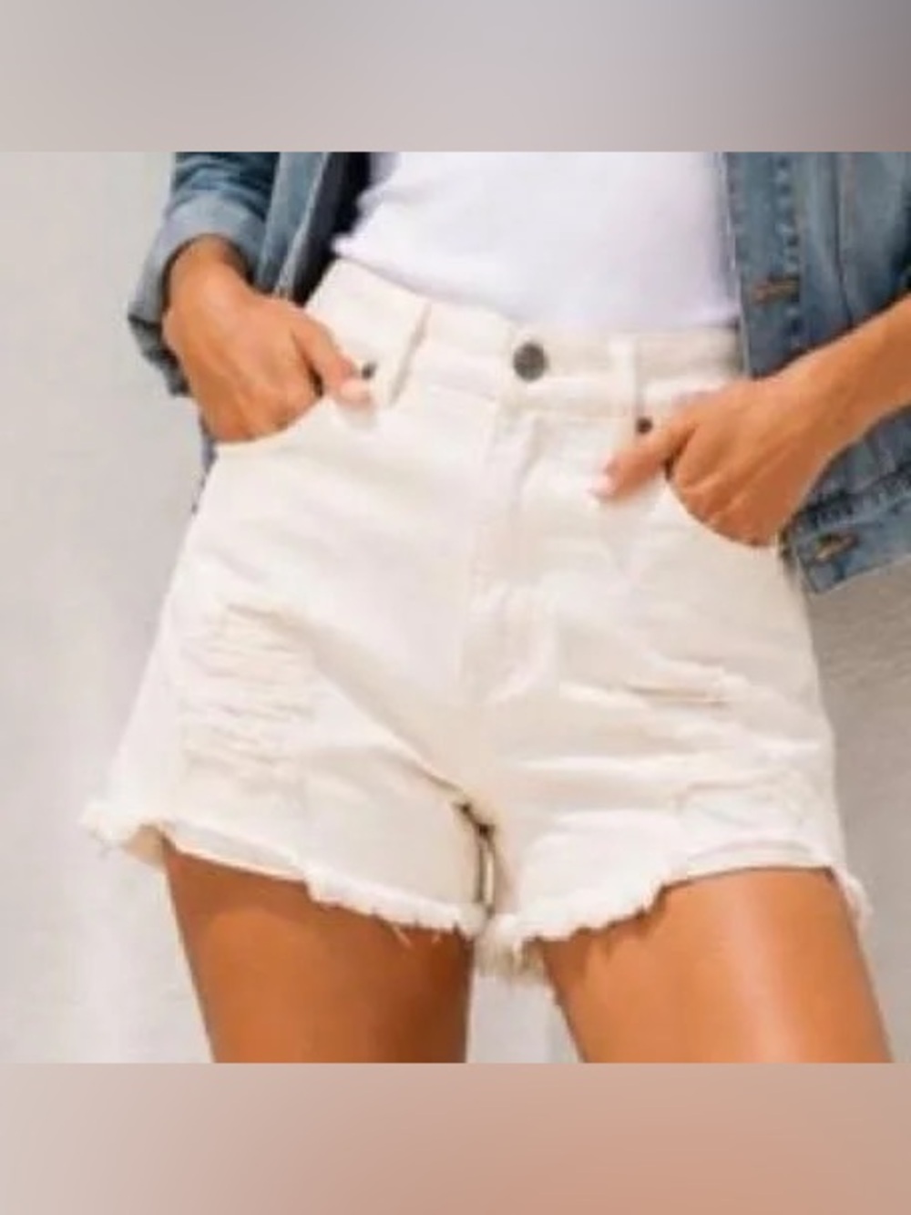 Zara White Frayed Hem Denim Shorts